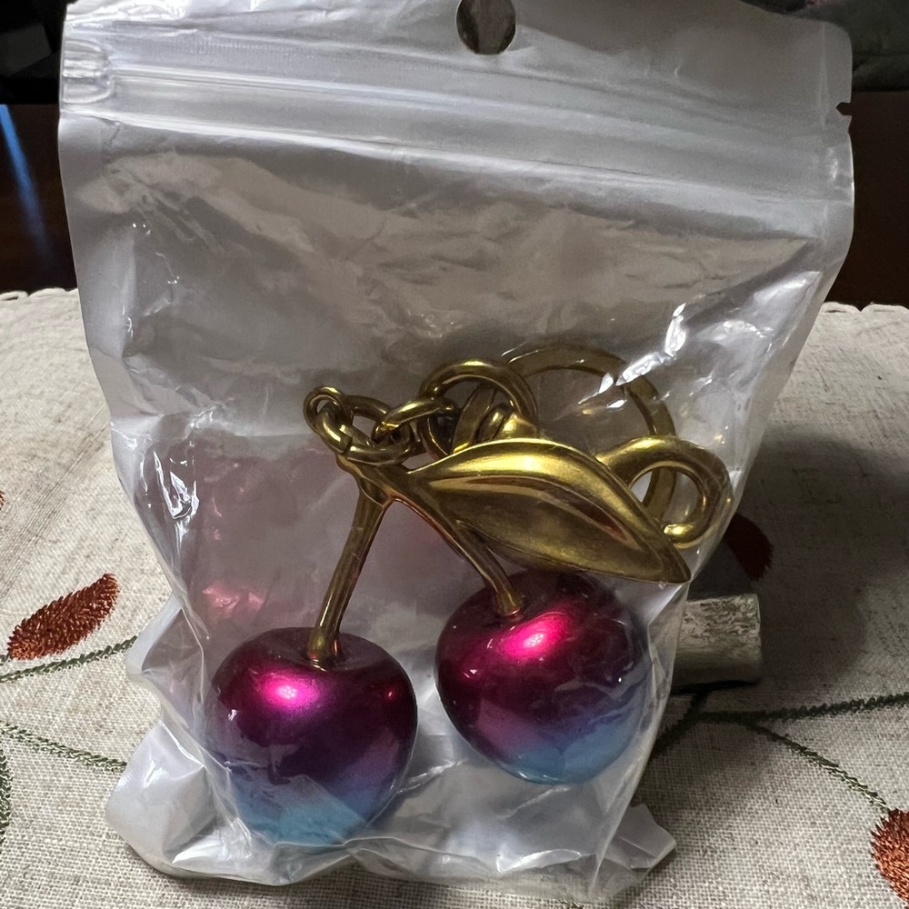 Elegant Gold and Pink Cherry Key Holder or Purse Charm